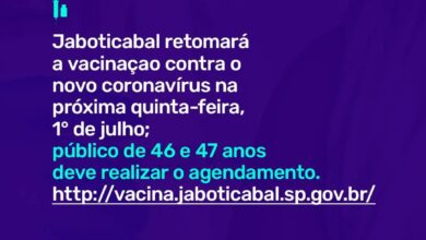 Photo of A vacinação contra o novo coronavírus será retomada na próxima quinta-feira, 1° de julho, para o grupo de 46 e 47 anos